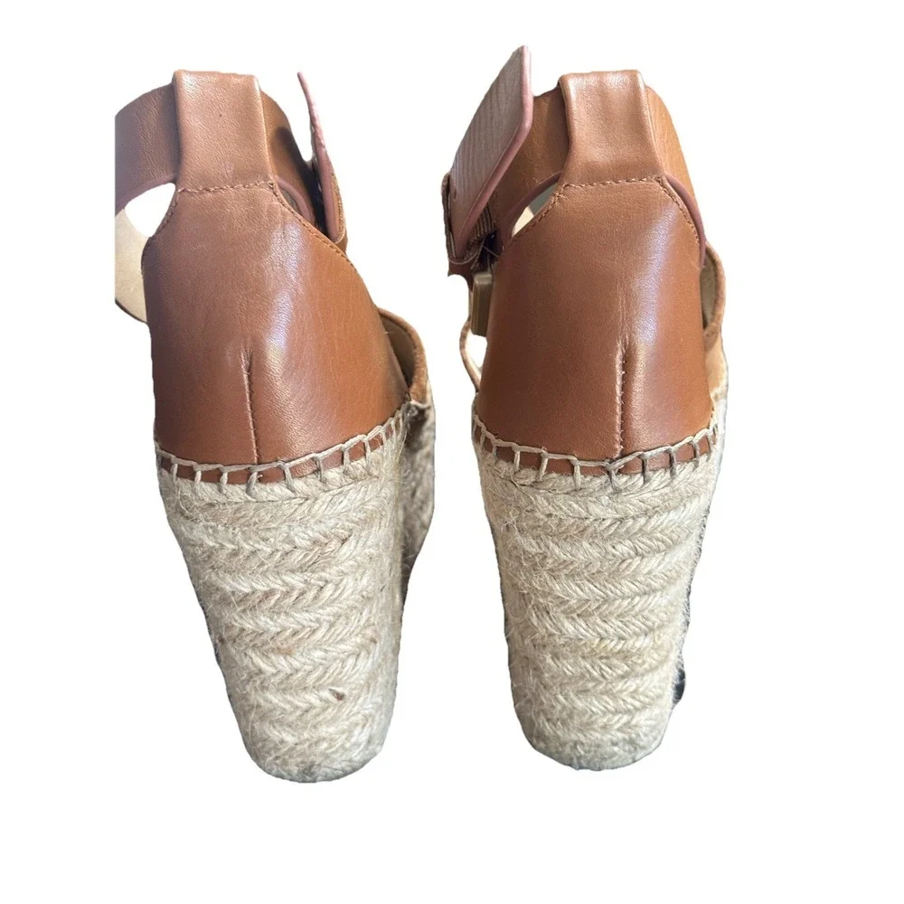 Marc Fisher Alida Suede Espadrille Platform Wedge Sandals Brown Open Toe 6.5M‎